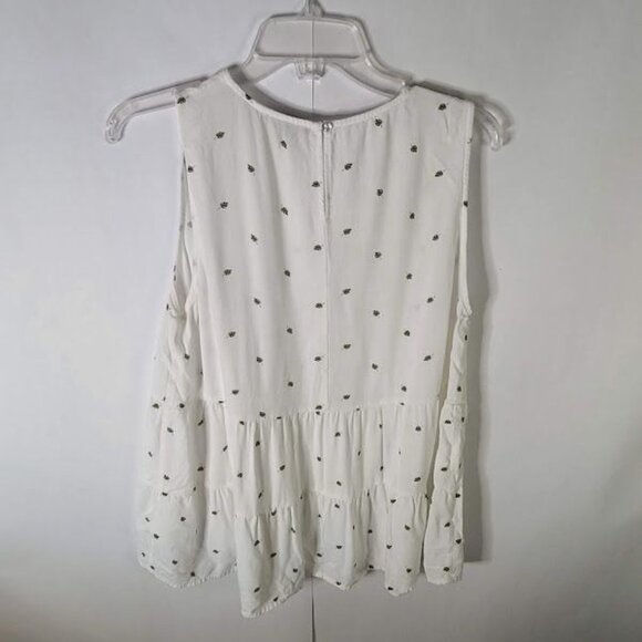 Staccato White Leaf Print Round Neck Tiered Hem Sleeveless Top Women's Size L - Picture 6 of 10
